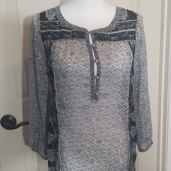Lucky Brand, Size XS -5 Button Peasant Boho Festival Blues Floral - Picture 3 of 6